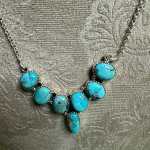 Kingman turquoise, sterling silver 925 drop necklace.